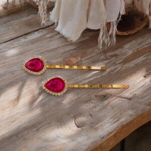 Pink Rhinestone Teardrop Gold Hair Pins: Elegant Modern Women’s Hair Accessories